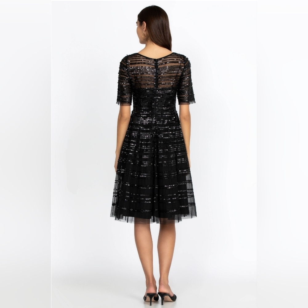 NWT Johnny Was Size 8 c Black Beaded Sequin Cocktail Midi Dress - Picture 5 of 9